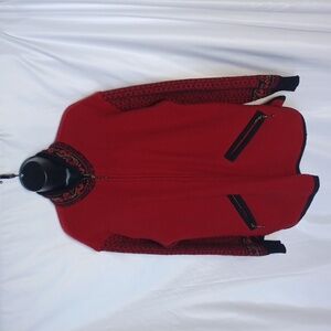 ☑️Vintage Icelandic Design 100% Red Wool Jacket, front zip, warm